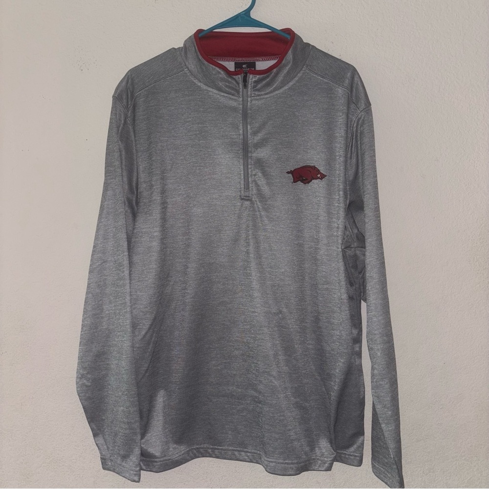 Arkansas Razorback Colloseum athletic pullover gray shirt, size Large